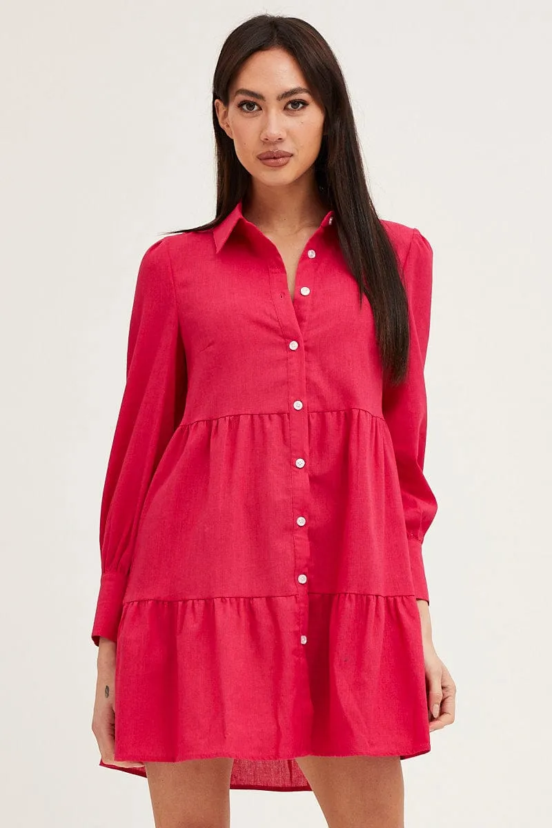 Pink Shirt Dress Long Sleeve Button Front sold by Ally Fashion