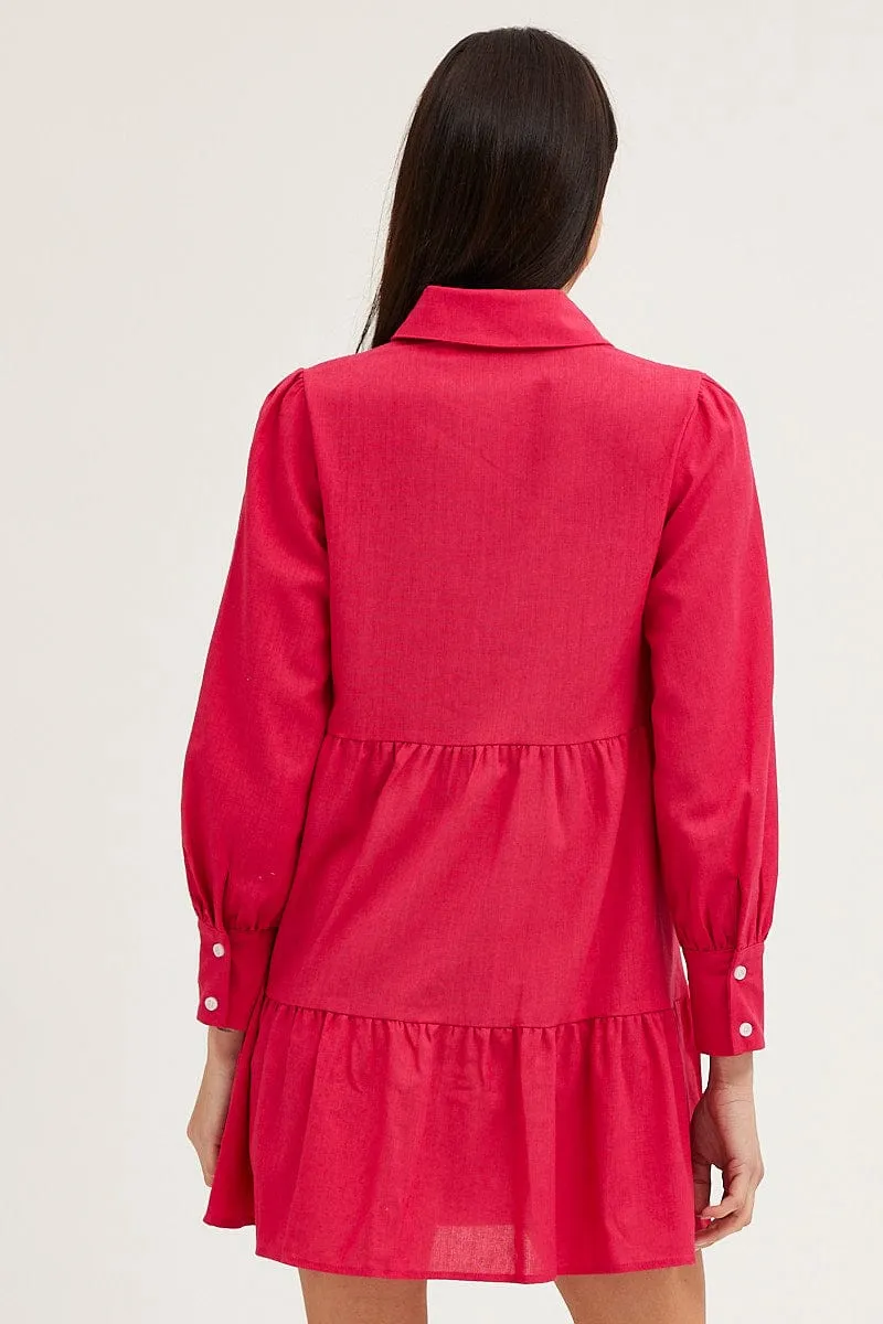 Pink Shirt Dress Long Sleeve Button Front sold by Ally Fashion product image thumbnail 5