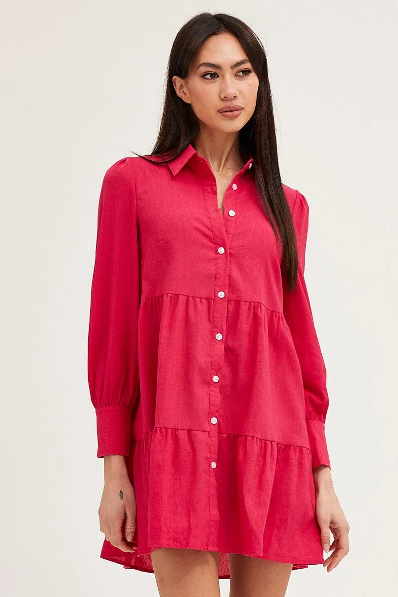 Pink Shirt Dress Long Sleeve Button Front sold by Ally Fashion product image thumbnail 3