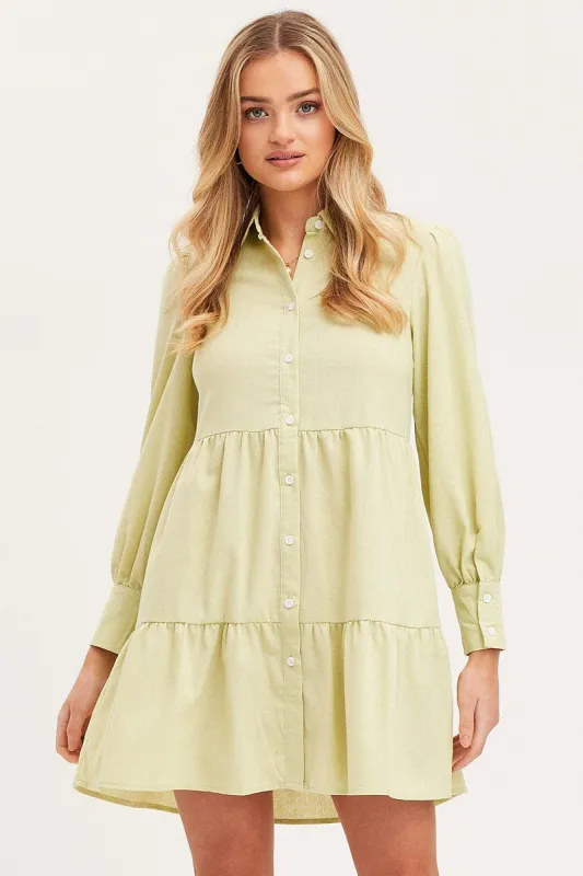 Green Shirt Dress Long Sleeve Button Front sold by Ally Fashion