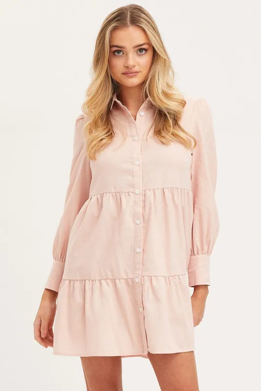 Pink Shirt Dress Long Sleeve Button Front sold by Ally Fashion
