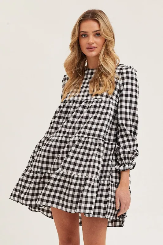 Check Mini Dress Long Sleeve Round Neck sold by Ally Fashion