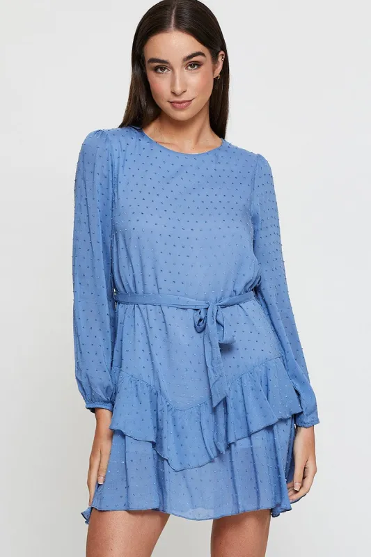 Blue Mini Dress Long Sleeve Round Neck sold by Ally Fashion