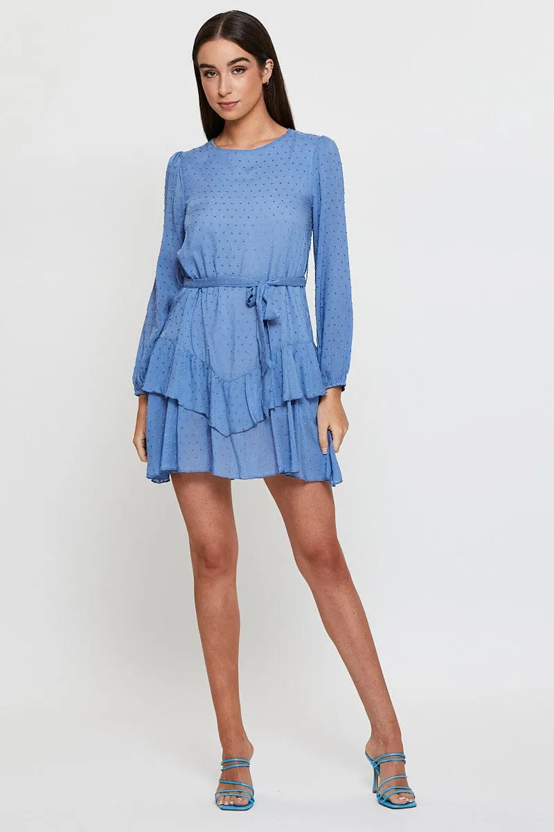 Blue Mini Dress Long Sleeve Round Neck sold by Ally Fashion product image thumbnail 2