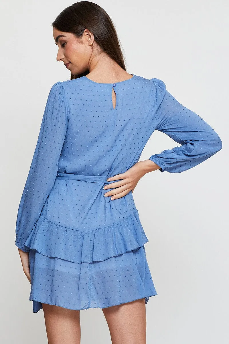 Blue Mini Dress Long Sleeve Round Neck sold by Ally Fashion product image thumbnail 5