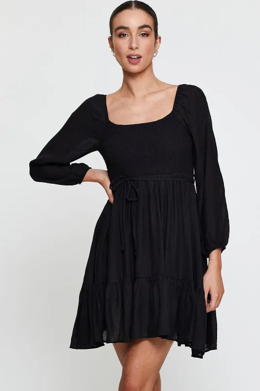 Black Mini Dress Long Sleeve Square Neck sold by Ally Fashion