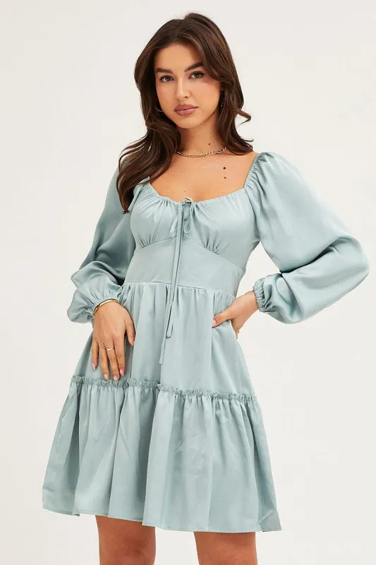 Green Ruffle Skater Dress sold by Ally Fashion