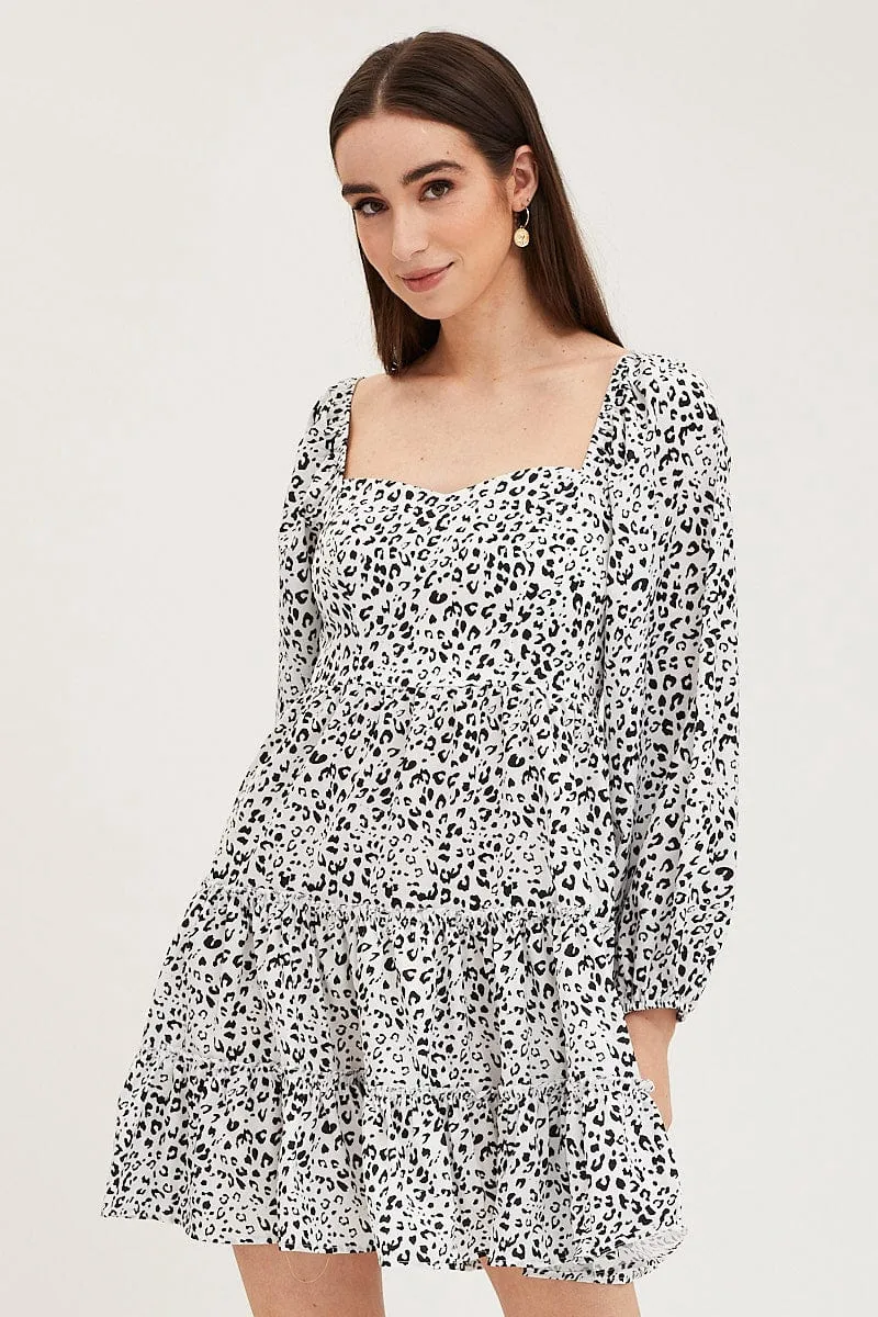 Geo Print Fit And Flare Dress Long Sleeve Square Neck sold by Ally Fashion product image thumbnail 3