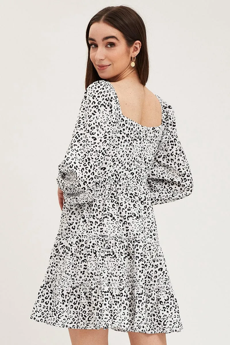 Geo Print Fit And Flare Dress Long Sleeve Square Neck sold by Ally Fashion product image thumbnail 5