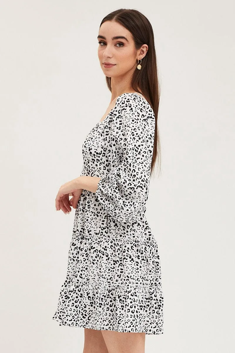 Geo Print Fit And Flare Dress Long Sleeve Square Neck sold by Ally Fashion product image thumbnail 4