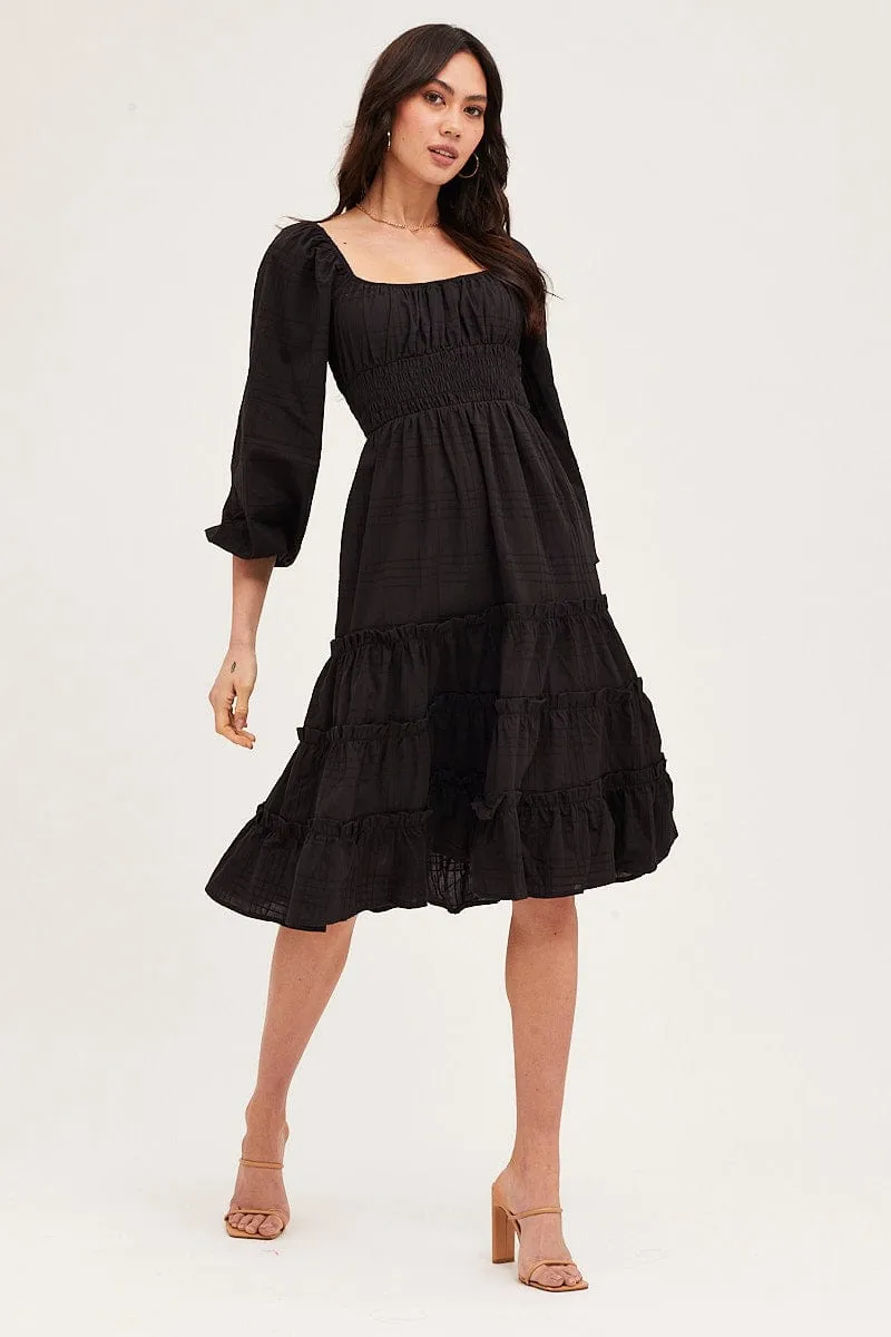 Black Ruffle Midi Dress sold by Ally Fashion