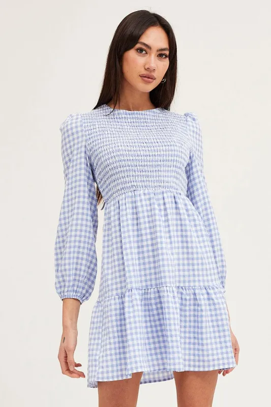 Check Shirred Bust Mini Dress sold by Ally Fashion