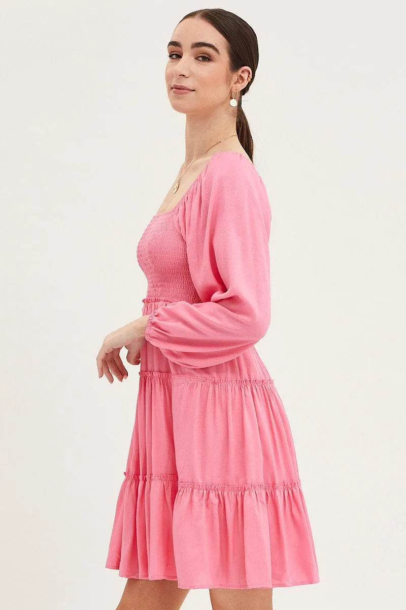 Pink Fit And Flare Dress Long Sleeve Square Neck sold by Ally Fashion product image thumbnail 4