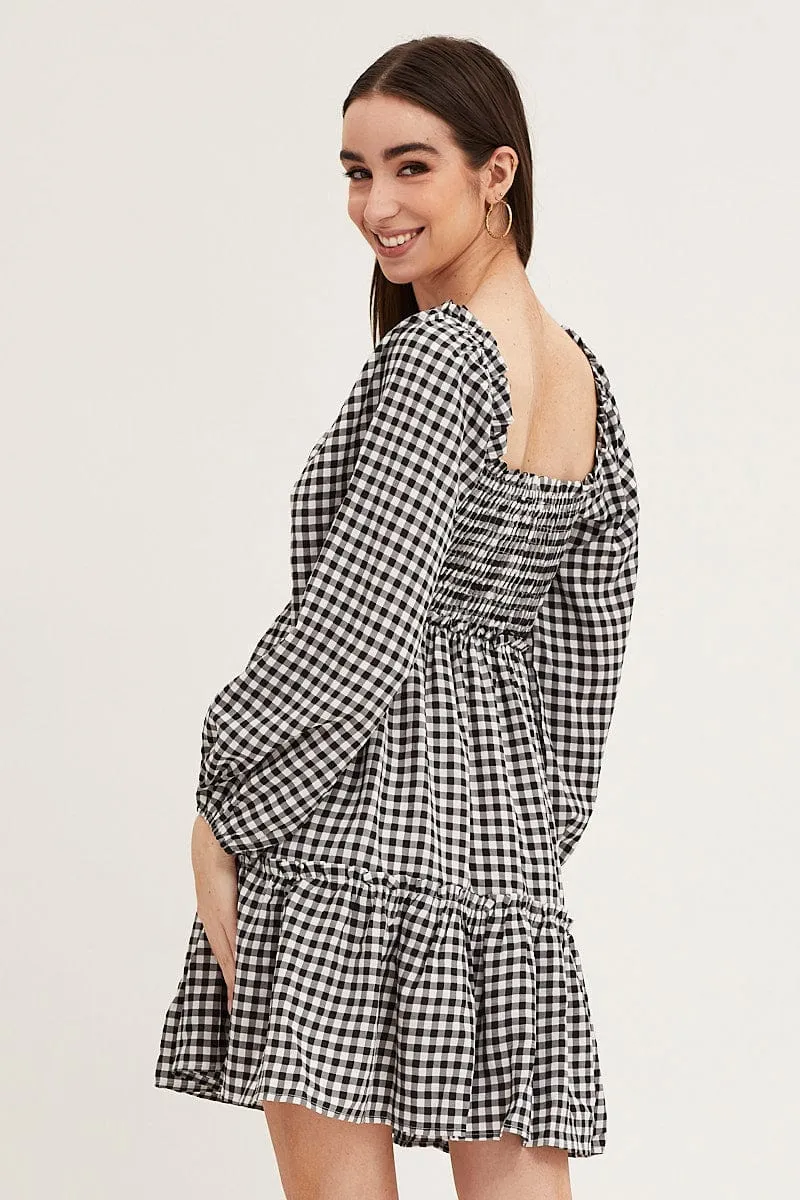 Check Shirred Skater Dress sold by Ally Fashion product image thumbnail 5