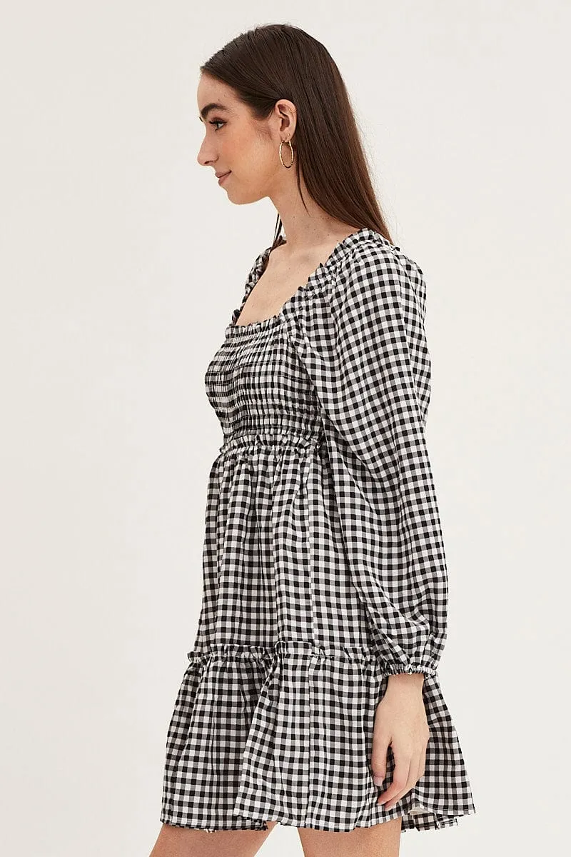 Check Shirred Skater Dress sold by Ally Fashion product image thumbnail 4