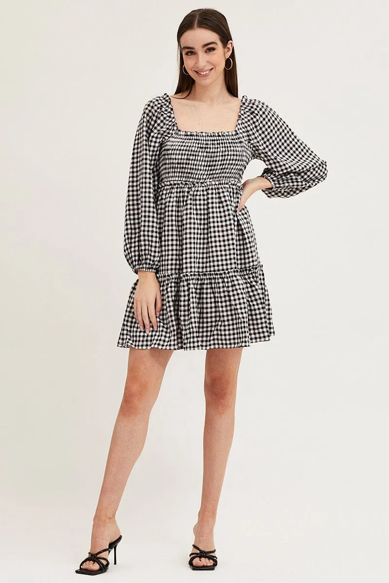 Check Shirred Skater Dress sold by Ally Fashion product image thumbnail 2