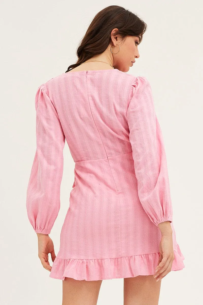 Pink Tie Waist Wrap Dress sold by Ally Fashion product image thumbnail 5