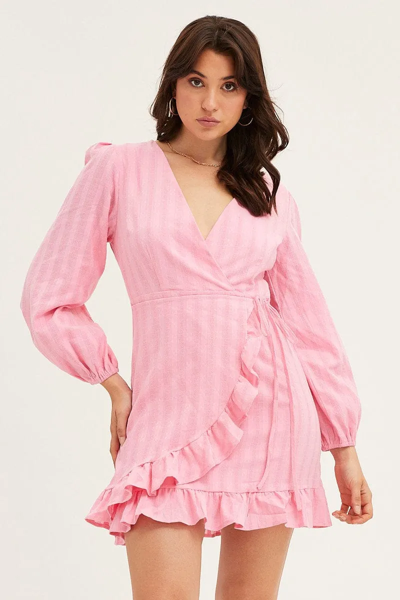 Pink Tie Waist Wrap Dress sold by Ally Fashion