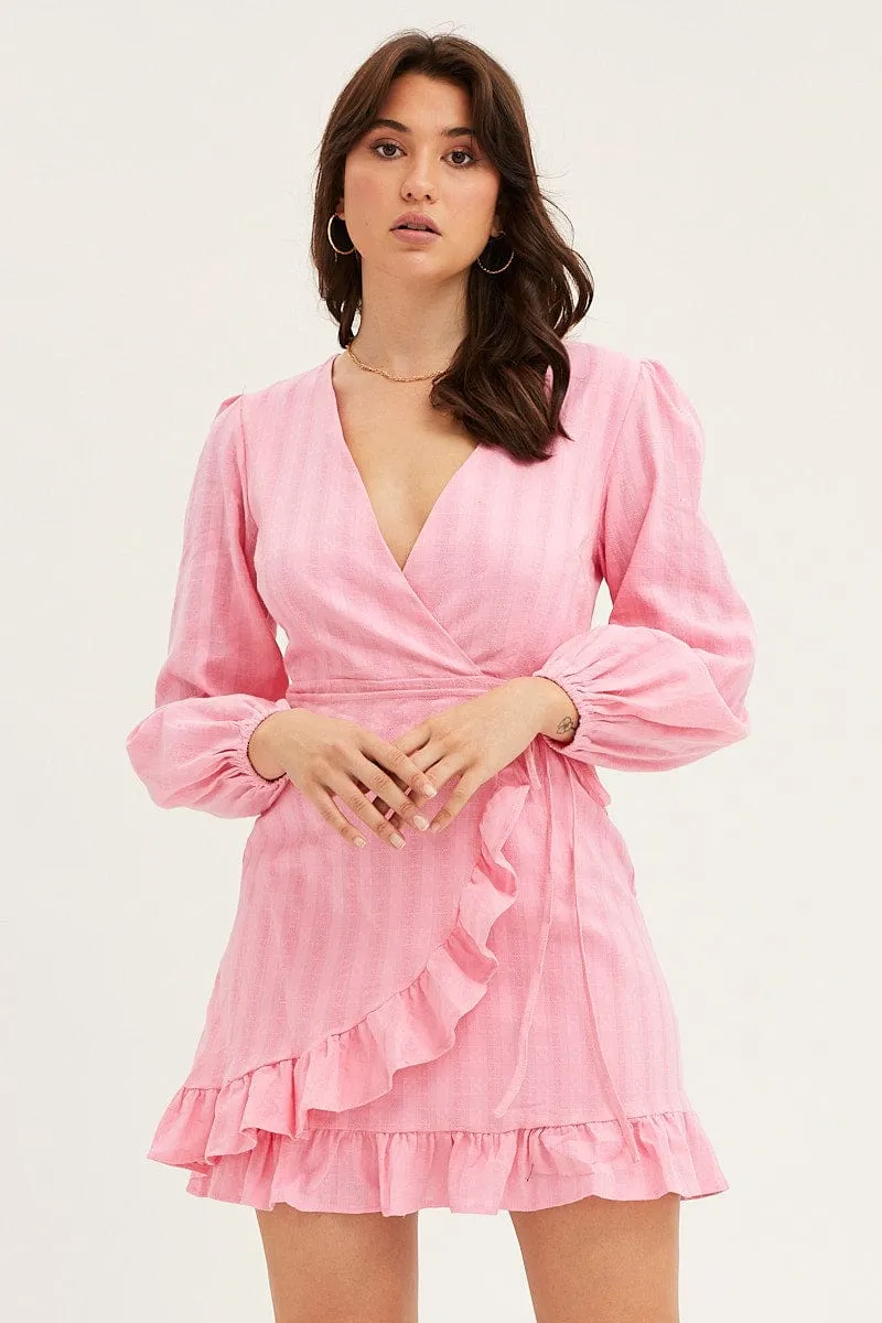 Pink Tie Waist Wrap Dress sold by Ally Fashion product image thumbnail 3
