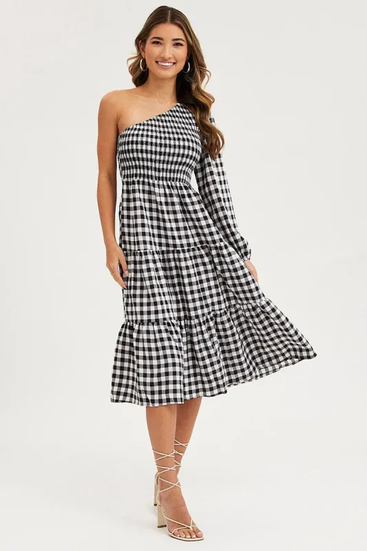 Check Dress One Shoulder Midi sold by Ally Fashion