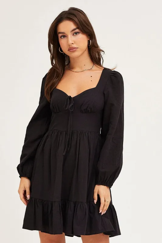 Black Skater Dress Puff Sleeve Mini sold by Ally Fashion
