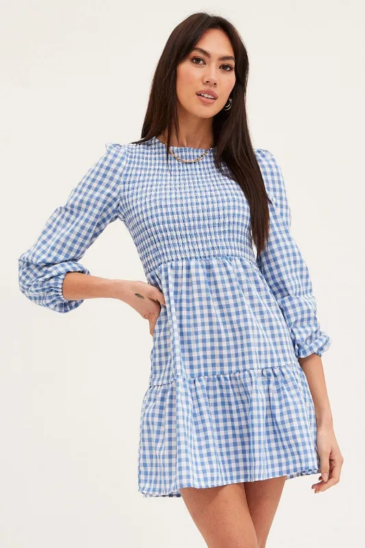 Check Skater Dress Long Sleeve Mini sold by Ally Fashion