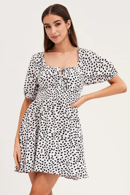 Print Puff Sleeve Skater Dress sold by Ally Fashion