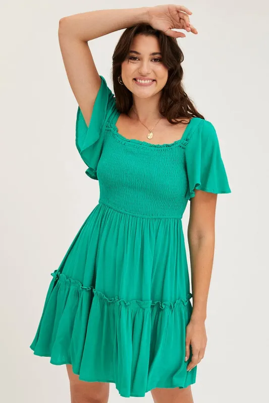 Green Skater Dress Short Sleeve Mini sold by Ally Fashion