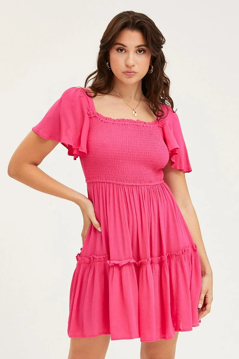 Pink Skater Dress Short Sleeve Mini sold by Ally Fashion product image thumbnail 4