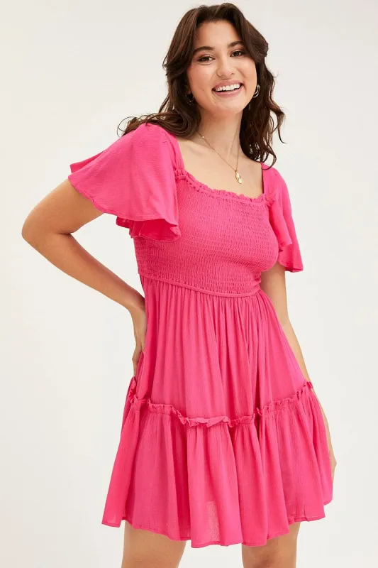 Pink Skater Dress Short Sleeve Mini sold by Ally Fashion