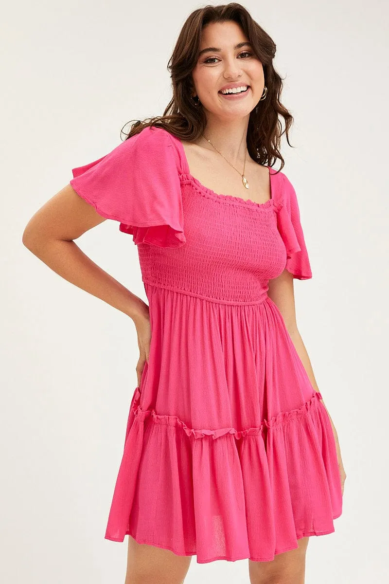 Pink Skater Dress Short Sleeve Mini sold by Ally Fashion
