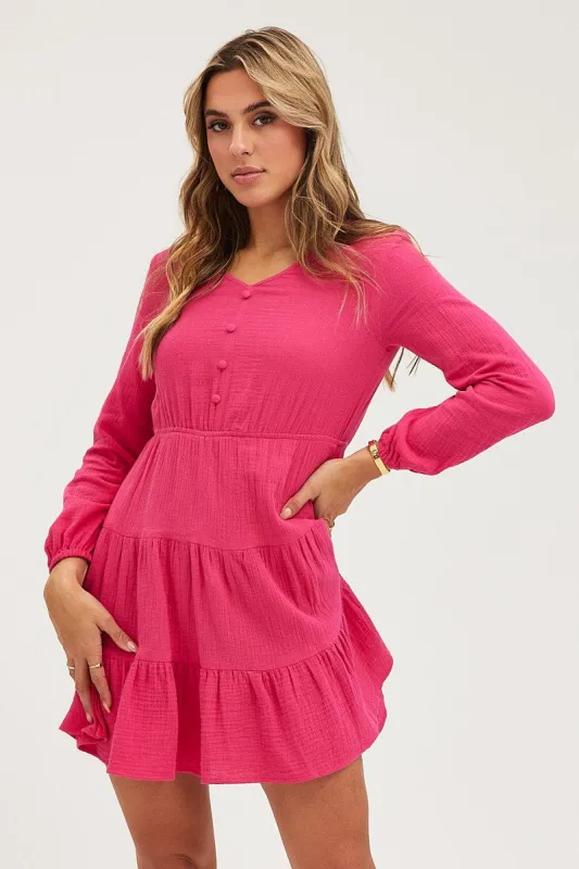 Pink Skater Dress Long Sleeve Mini sold by Ally Fashion