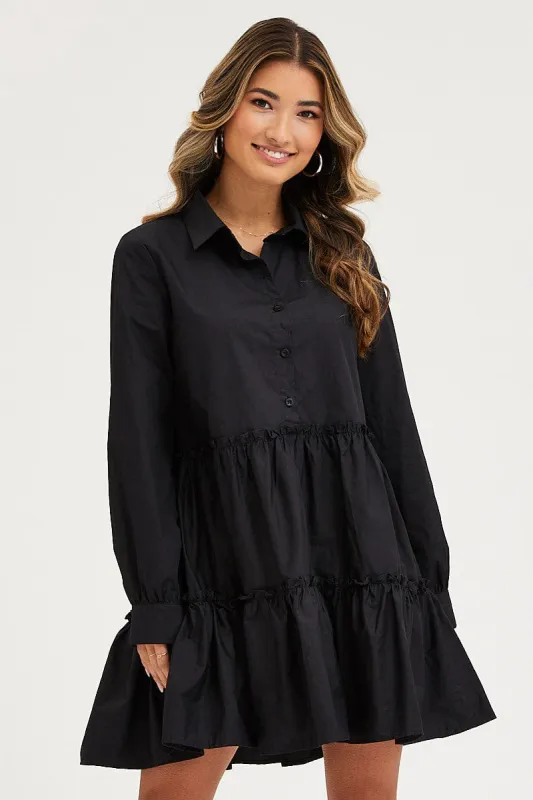 Black Shirt Dress Long Sleeve Mini sold by Ally Fashion