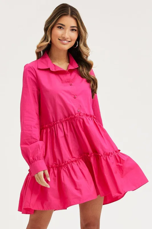Pink Shirt Dress Long Sleeve Mini sold by Ally Fashion