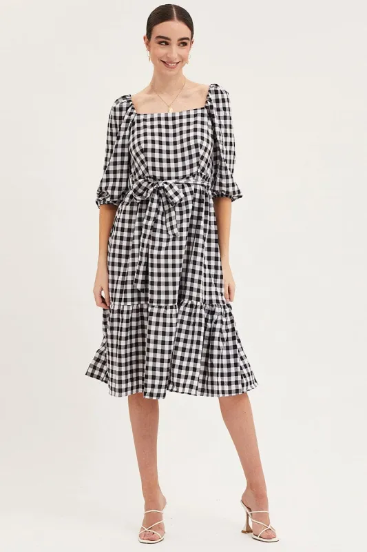 Check Dress Puff Sleeve Maxi sold by Ally Fashion