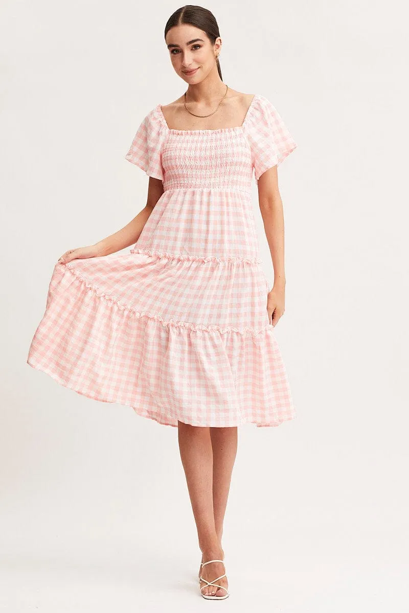 Check Dress Short Sleeve Midi sold by Ally Fashion product image thumbnail 3