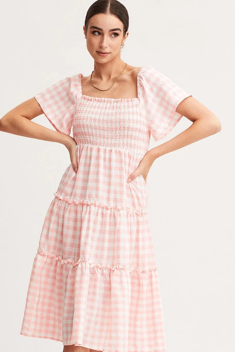 Check Dress Short Sleeve Midi sold by Ally Fashion product image thumbnail 2