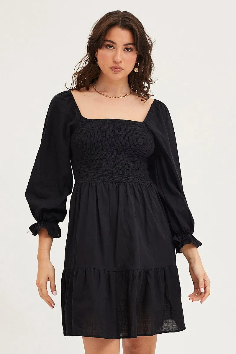 Black Skater Dress Puff Sleeve Mini sold by Ally Fashion product image thumbnail 3