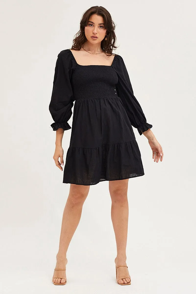 Black Skater Dress Puff Sleeve Mini sold by Ally Fashion product image thumbnail 2
