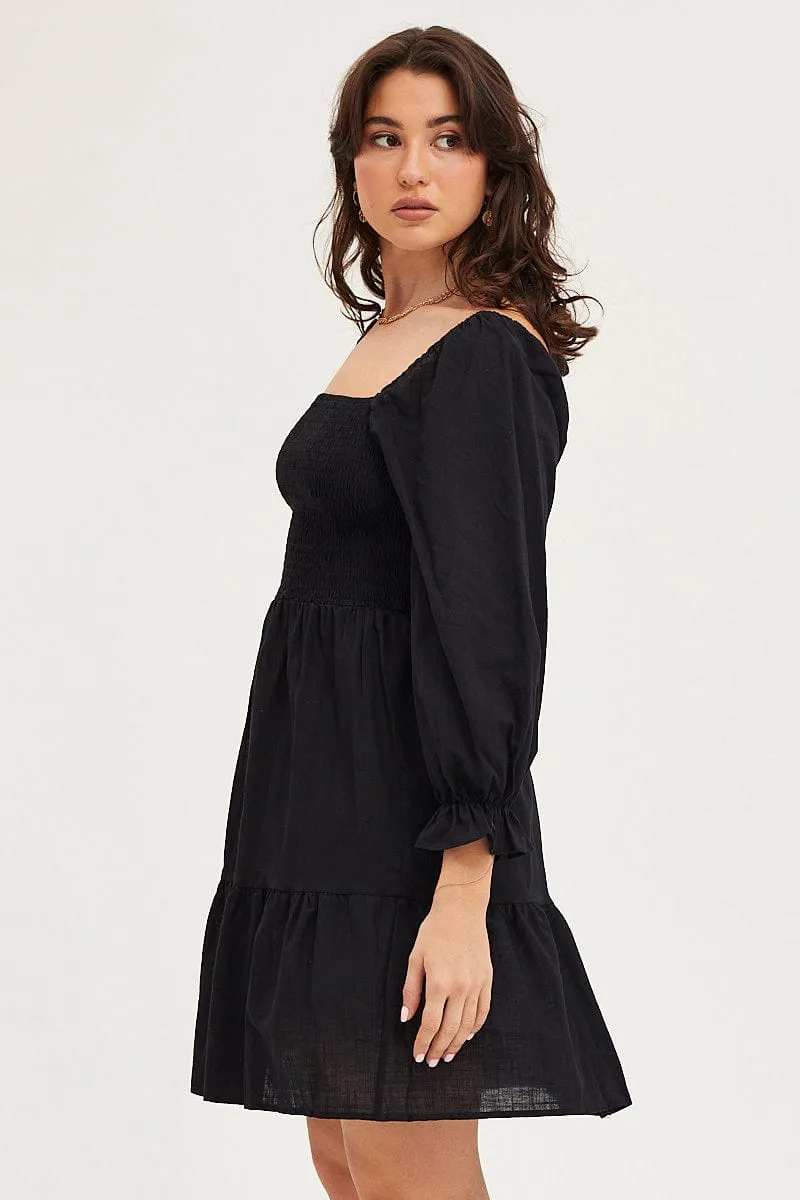 Black Skater Dress Puff Sleeve Mini sold by Ally Fashion product image thumbnail 4