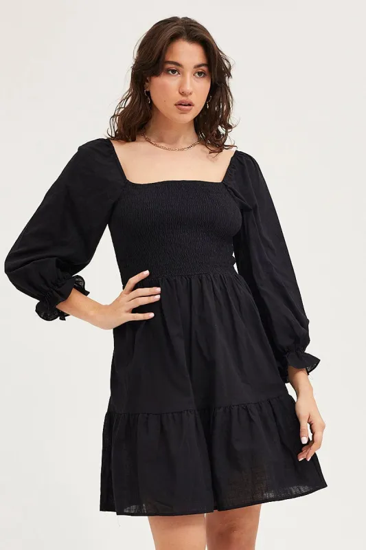 Black Skater Dress Puff Sleeve Mini sold by Ally Fashion