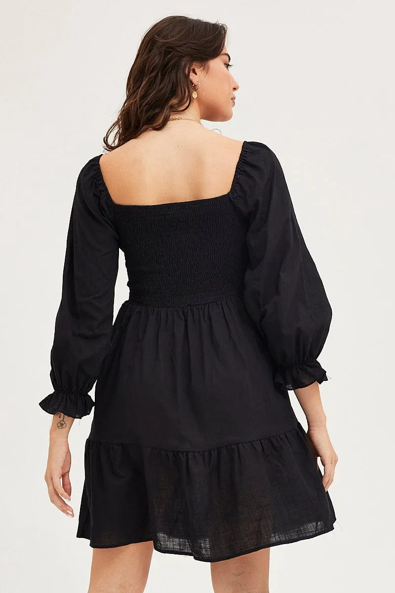 Black Skater Dress Puff Sleeve Mini sold by Ally Fashion product image thumbnail 5