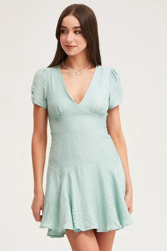 Green A Line Dress Short Sleeve Mini sold by Ally Fashion