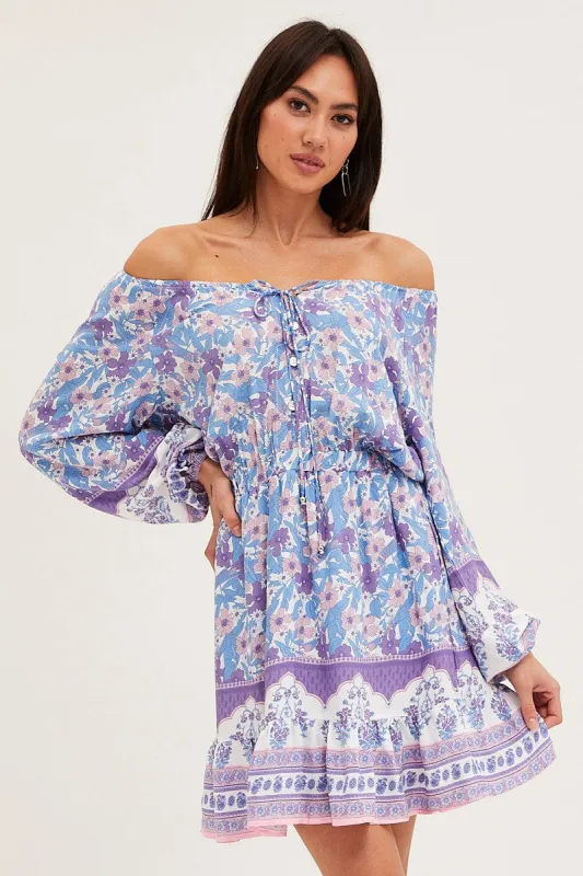 Boho Print Tie Waist Dress Long Sleeve Mini sold by Ally Fashion