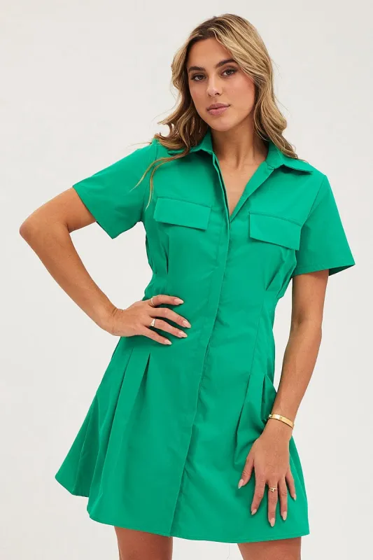 Green Shirt Dress Short Sleeve Mini sold by Ally Fashion