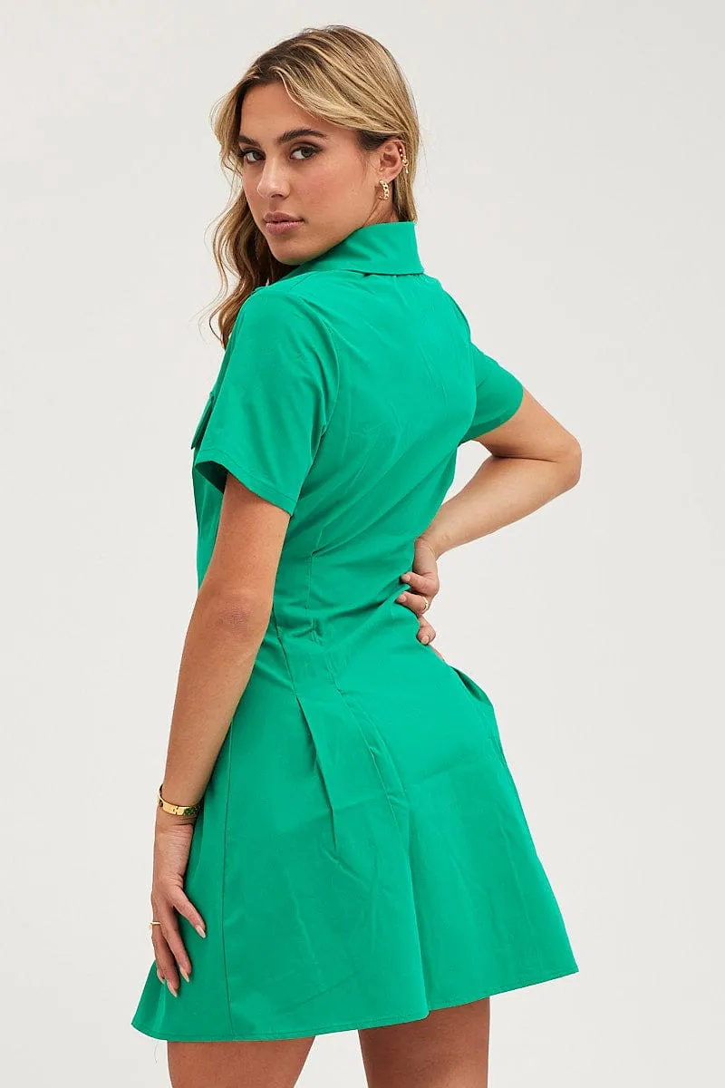 Green Shirt Dress Short Sleeve Mini sold by Ally Fashion product image thumbnail 5