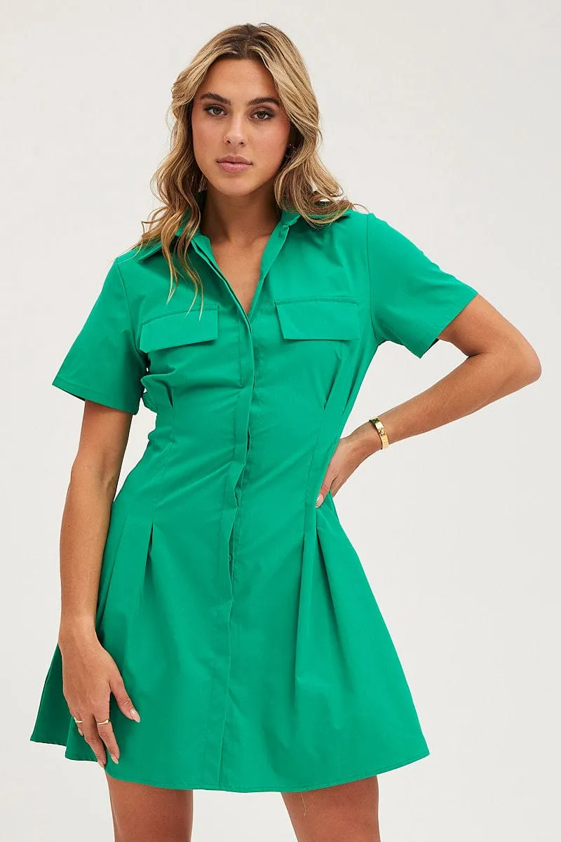 Green Shirt Dress Short Sleeve Mini sold by Ally Fashion product image thumbnail 3