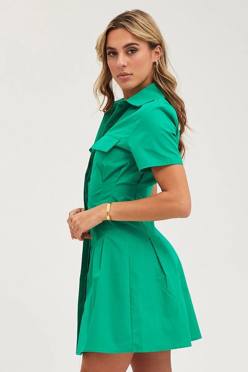 Green Shirt Dress Short Sleeve Mini sold by Ally Fashion product image thumbnail 4