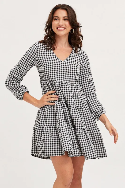 Check Skater Dress Long Sleeve Mini sold by Ally Fashion