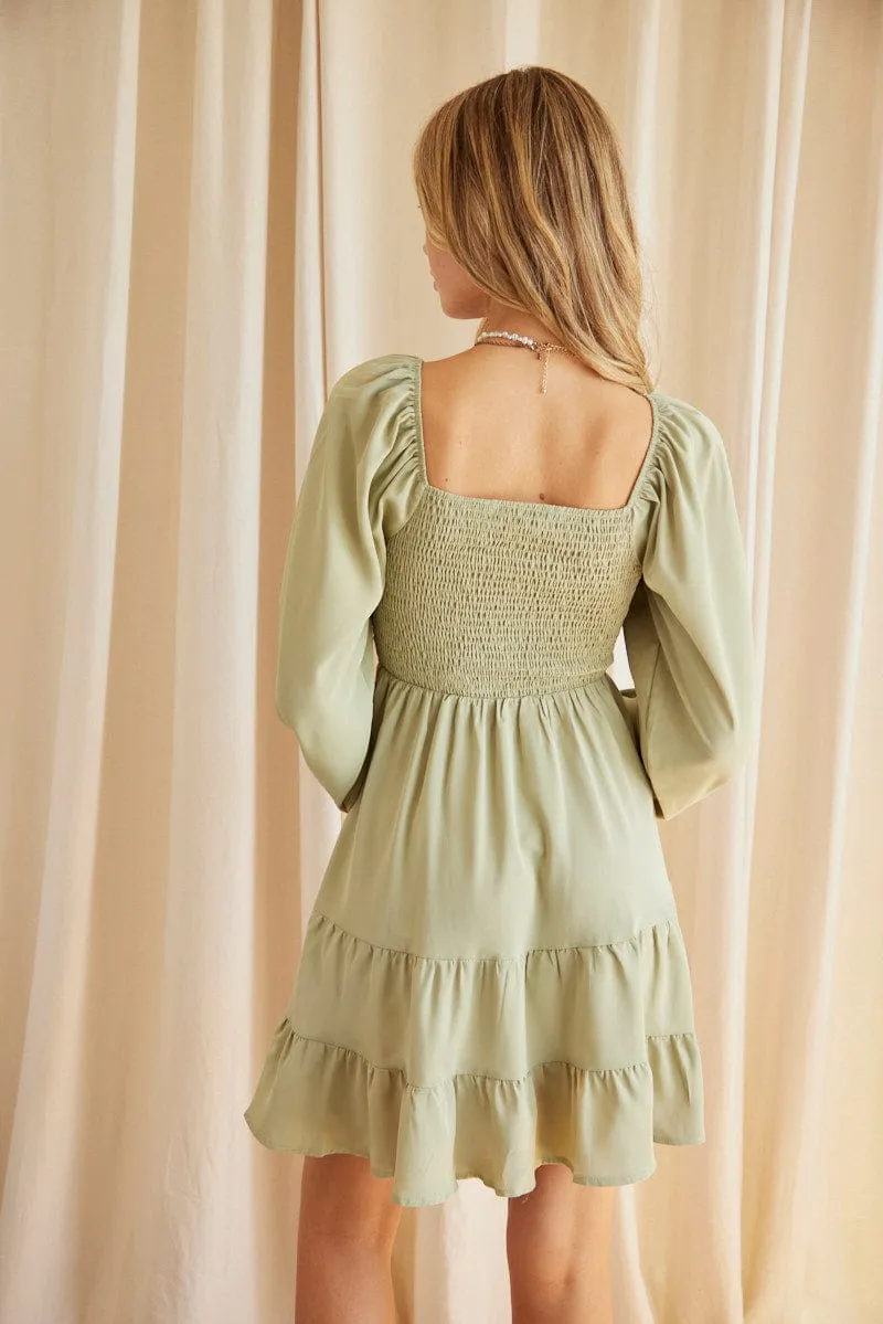 Green Shirred Dress Long Sleeve Mini sold by Ally Fashion product image thumbnail 5